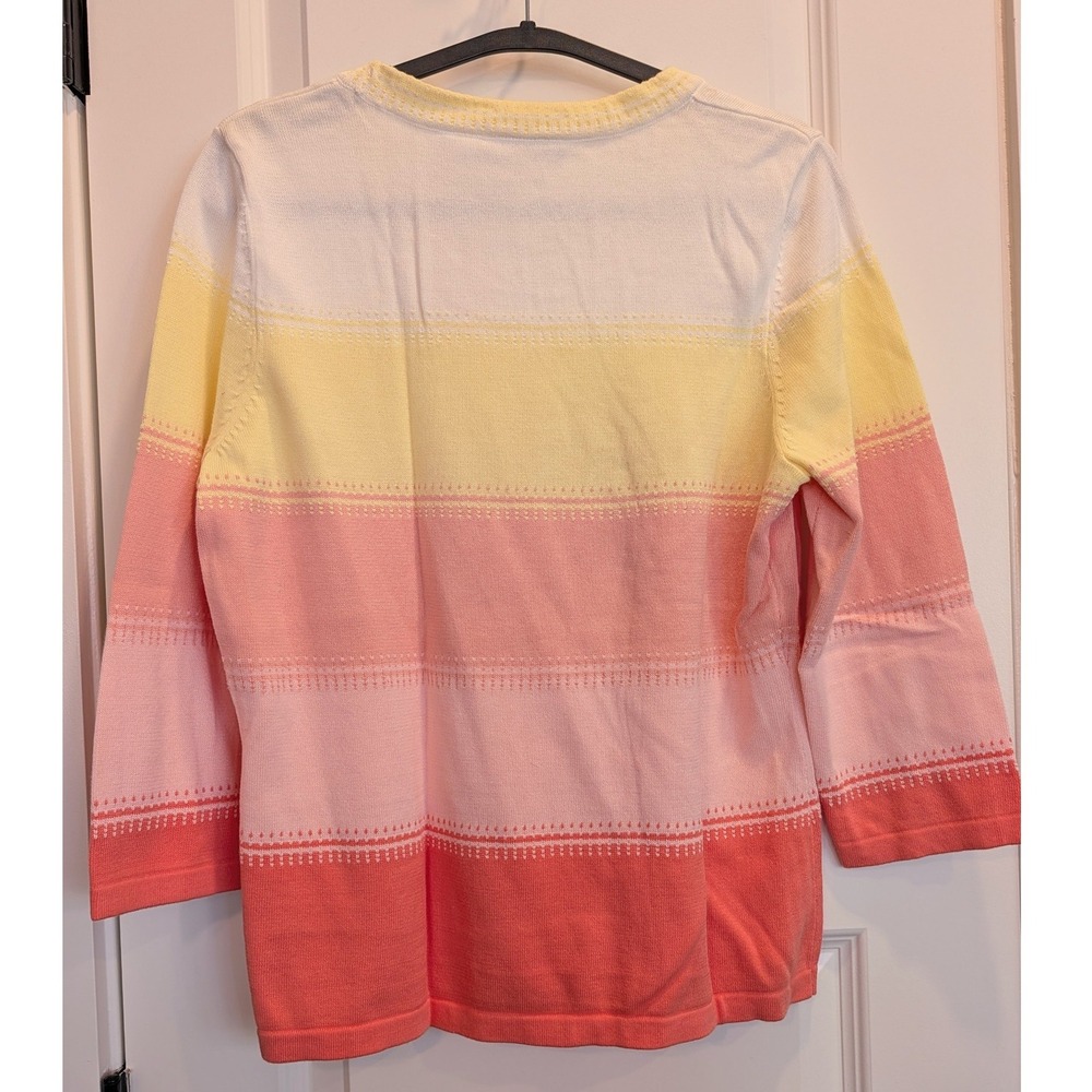 Vintage Y2K Liz Claiborne 100% Cotton Pastel Sunset Ombre Knit Sweater - Picture 2 of 5